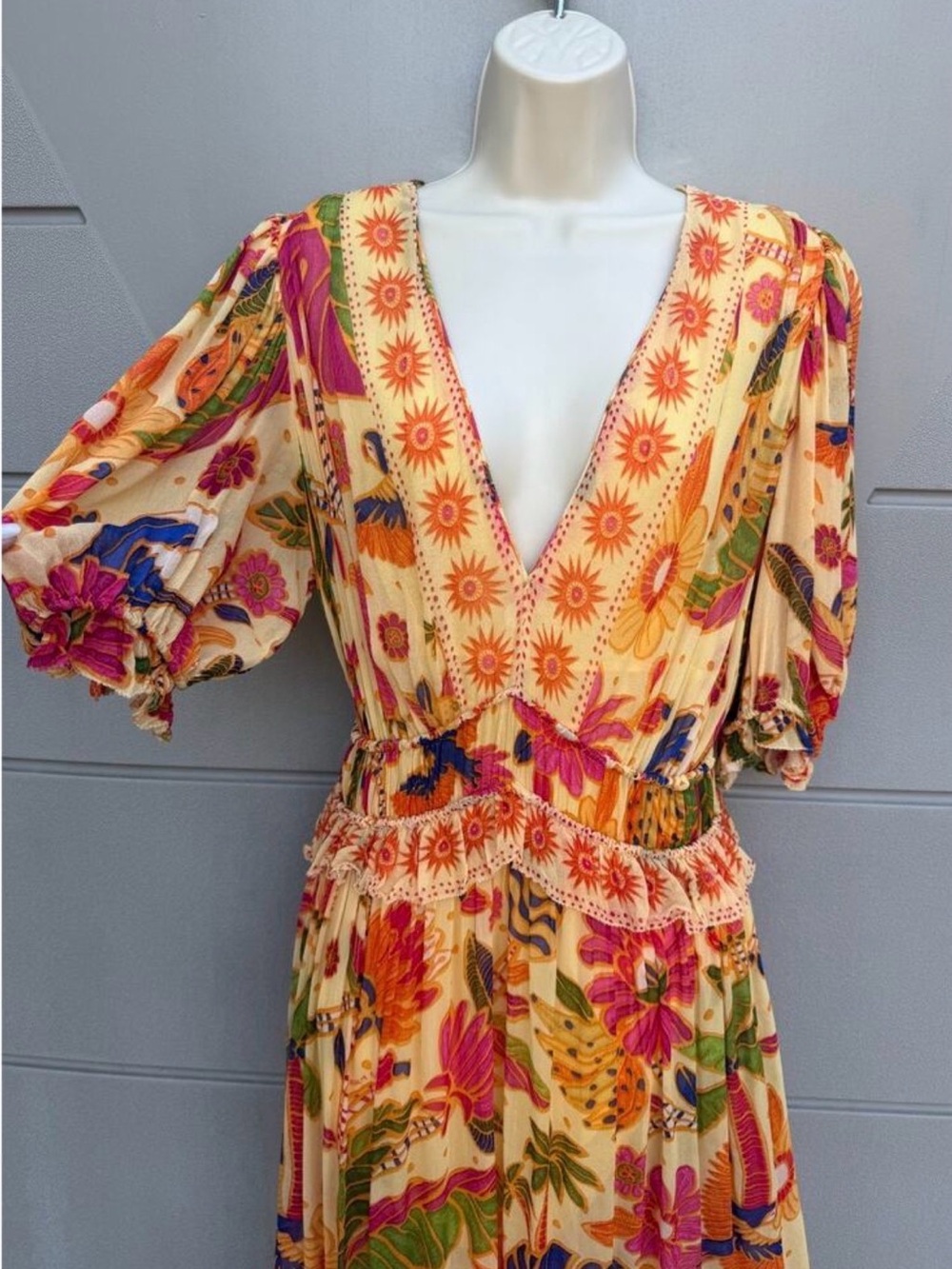 FARM RIO Tropical Print V-Neck Maxi Dress in Yellow - Picture 5 of 12